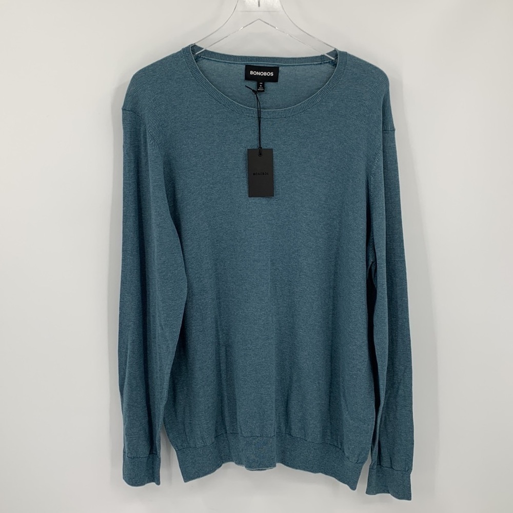 Bonobos Feder stripe topaz blue micro cotton sweater men new XL X-Large View 3